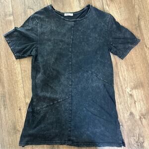 Castro Black Acid Wash Tunic, Asymmetrical, Art to Wear, Subtle, Tee, Large